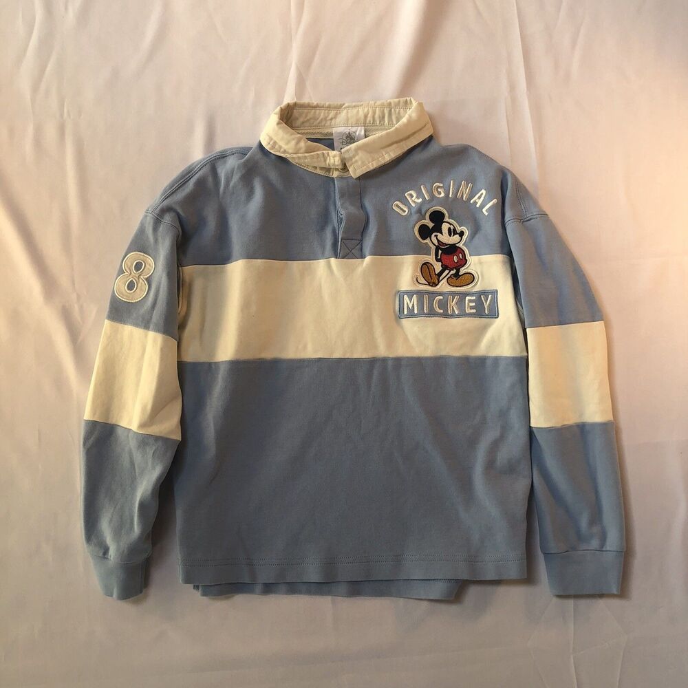 Mickey Mouse Rugby Shirt Blue/White Disney Land/World Polo Kid Youth M